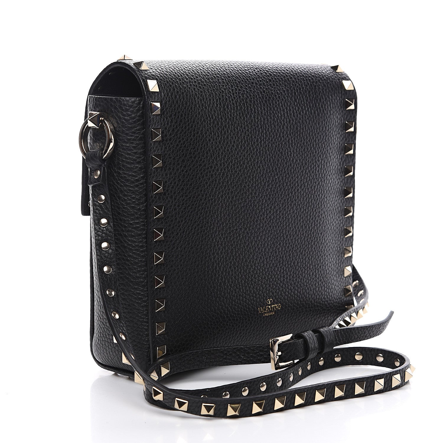 Valentino Garavani Pebbled Calfskin Rockstud Flip Lock Flap Messenger Black 2 of 8