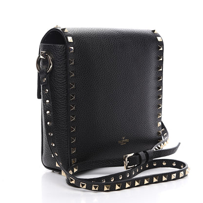 Valentino Garavani Pebbled Calfskin Rockstud Flip Lock Flap Messenger Black 2 of 8