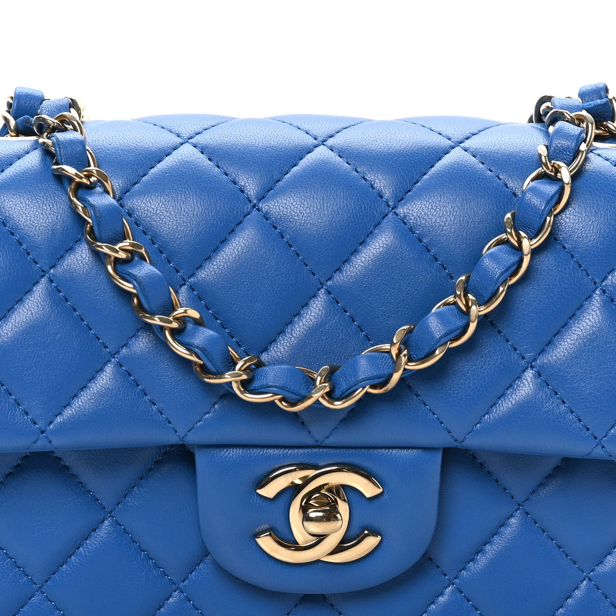 Lambskin Quilted Mini Rectangular Flap Blue
