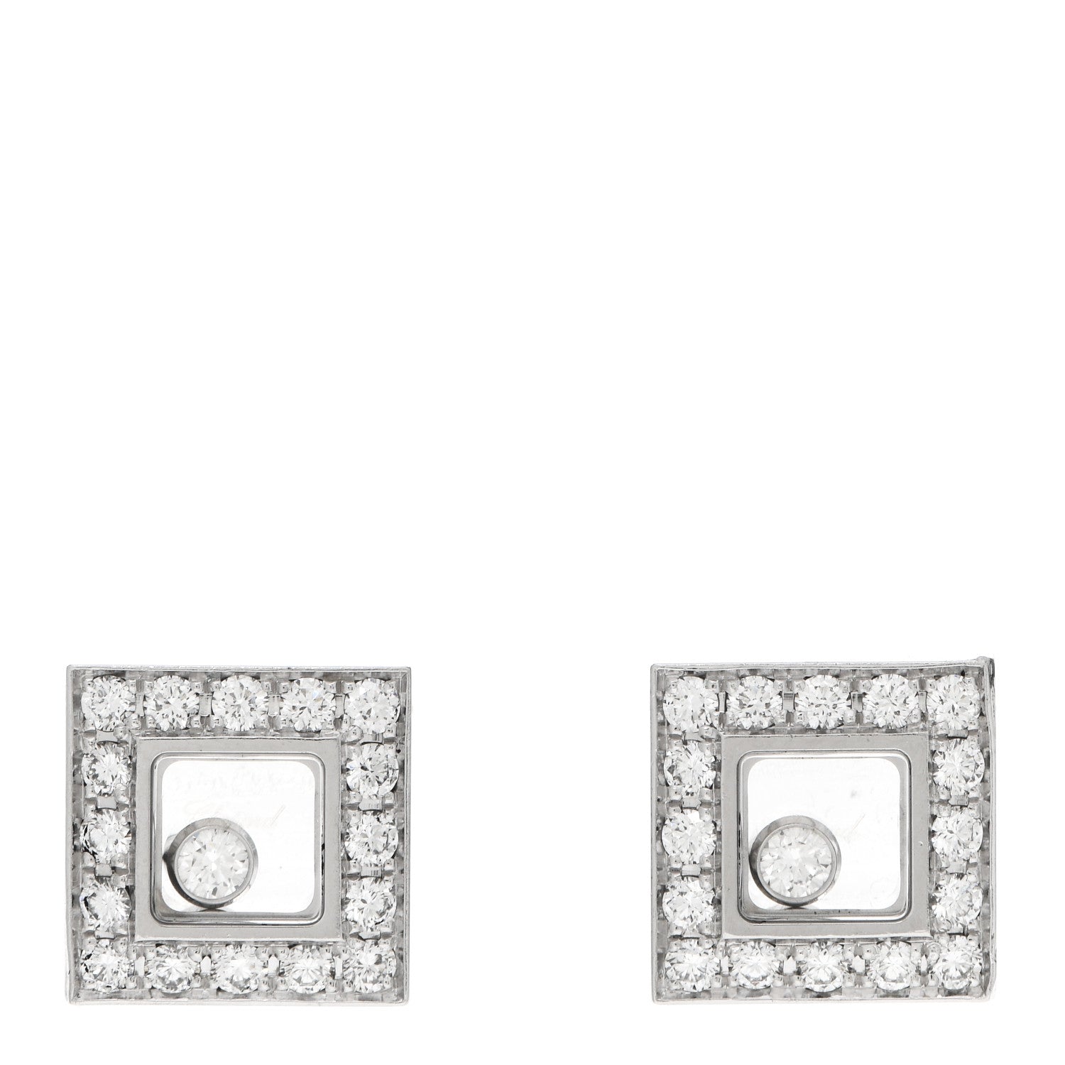 Chopard 18K White Gold Happy Diamonds Square Earrings 1 of 4
