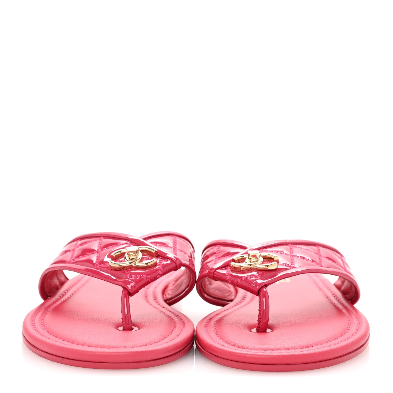 Chanel Patent Quilted CC Thong Sandals 38 Pink 3 of 10