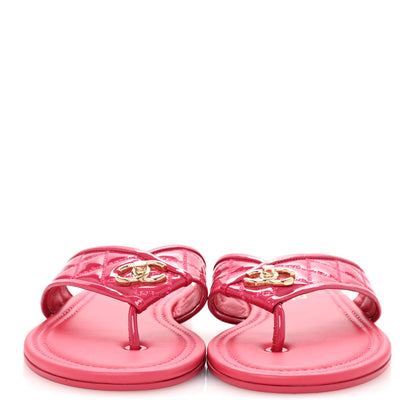 Chanel Patent Quilted CC Thong Sandals 38 Pink 3 of 10