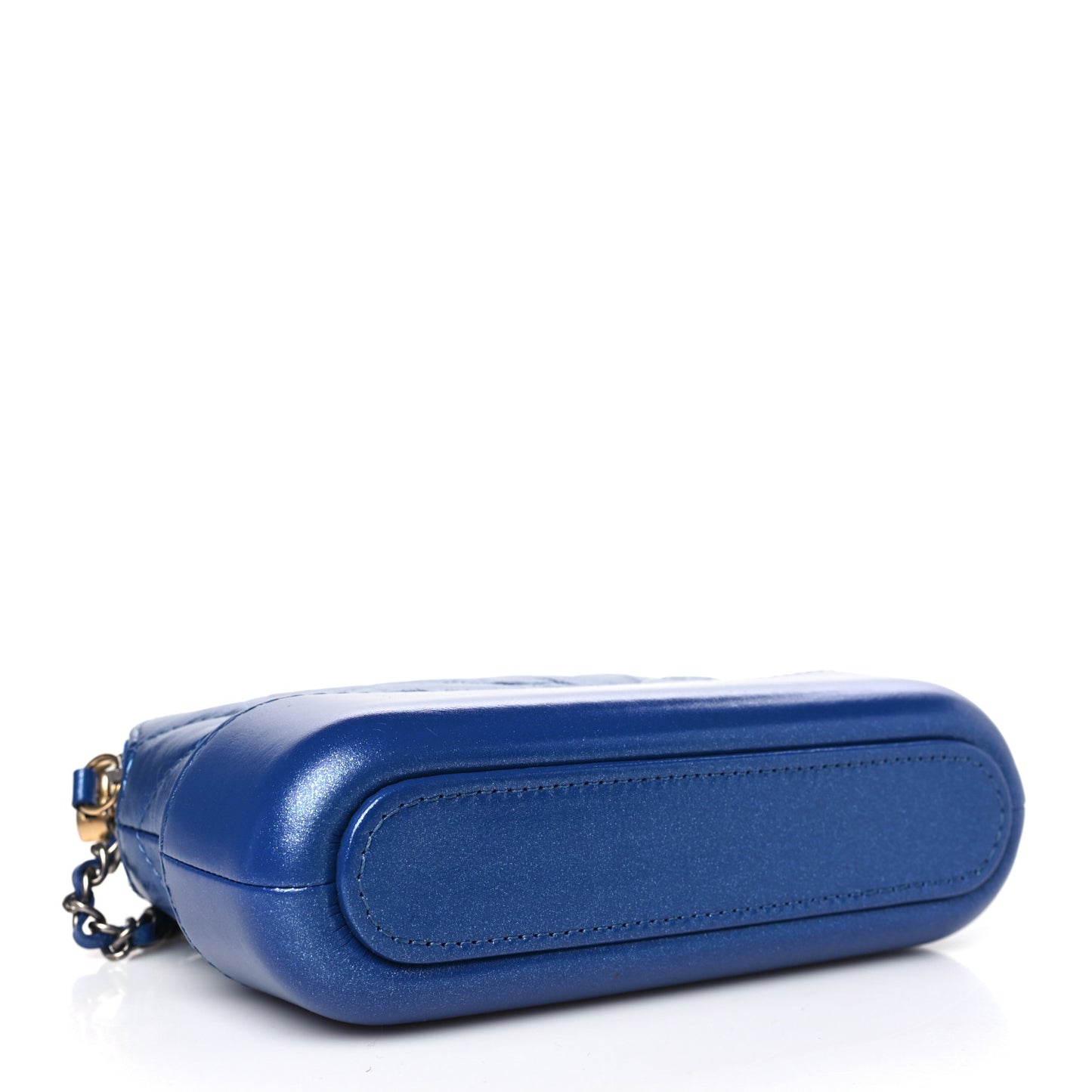 Iridescent Aged Calfskin Chevron Quilted Small Gabrielle Clutch With Chain Blue