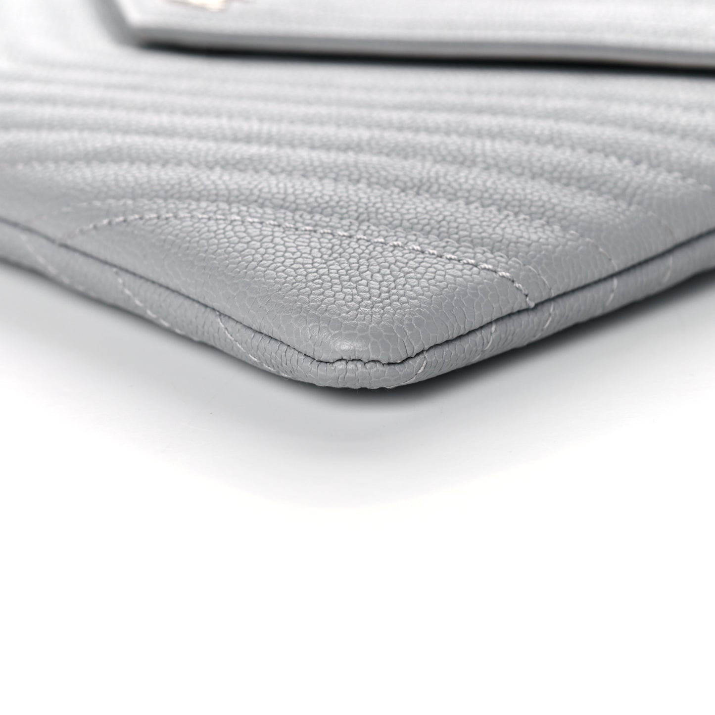 Caviar Chevron Quilted Small Statement Pouch Grey