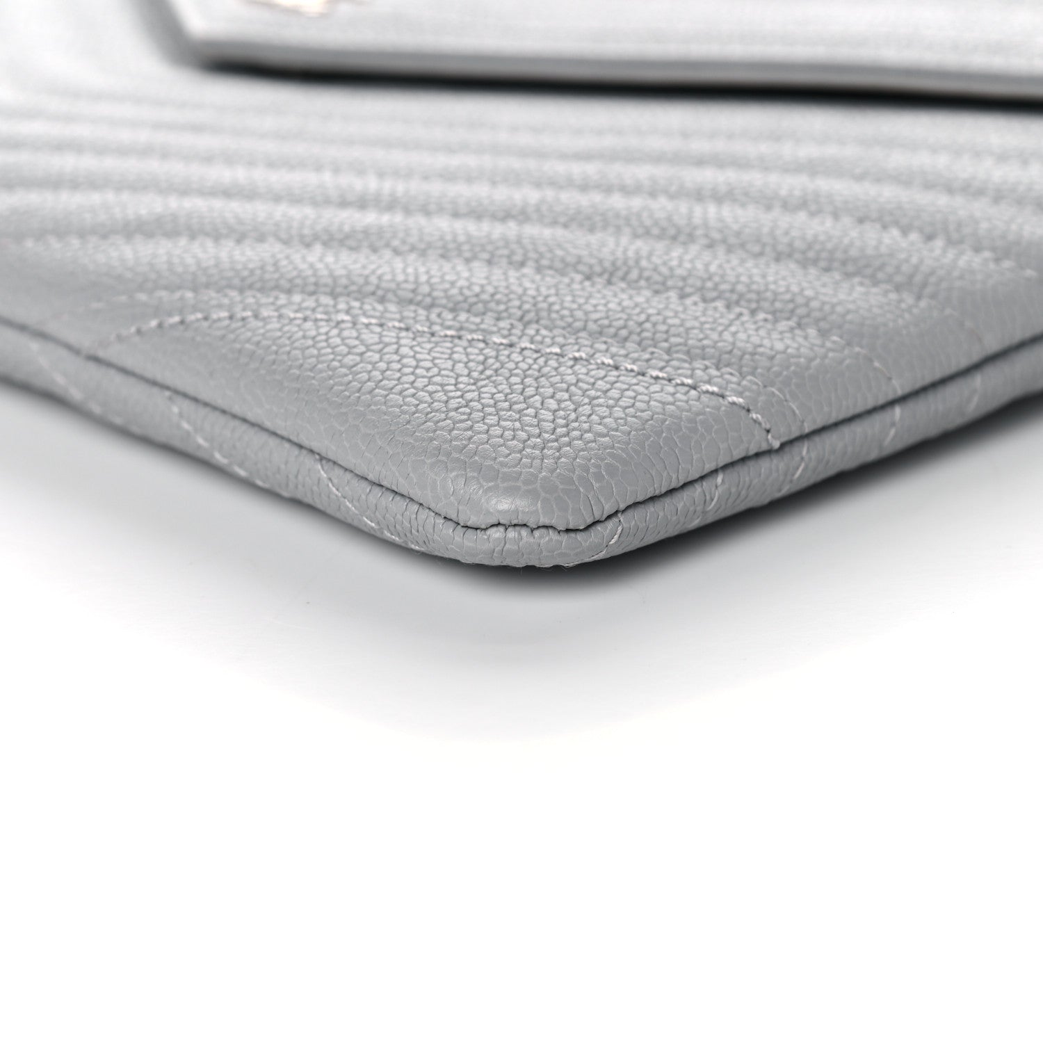 Chanel Caviar Chevron Quilted Small Statement Pouch Grey 9 of 10