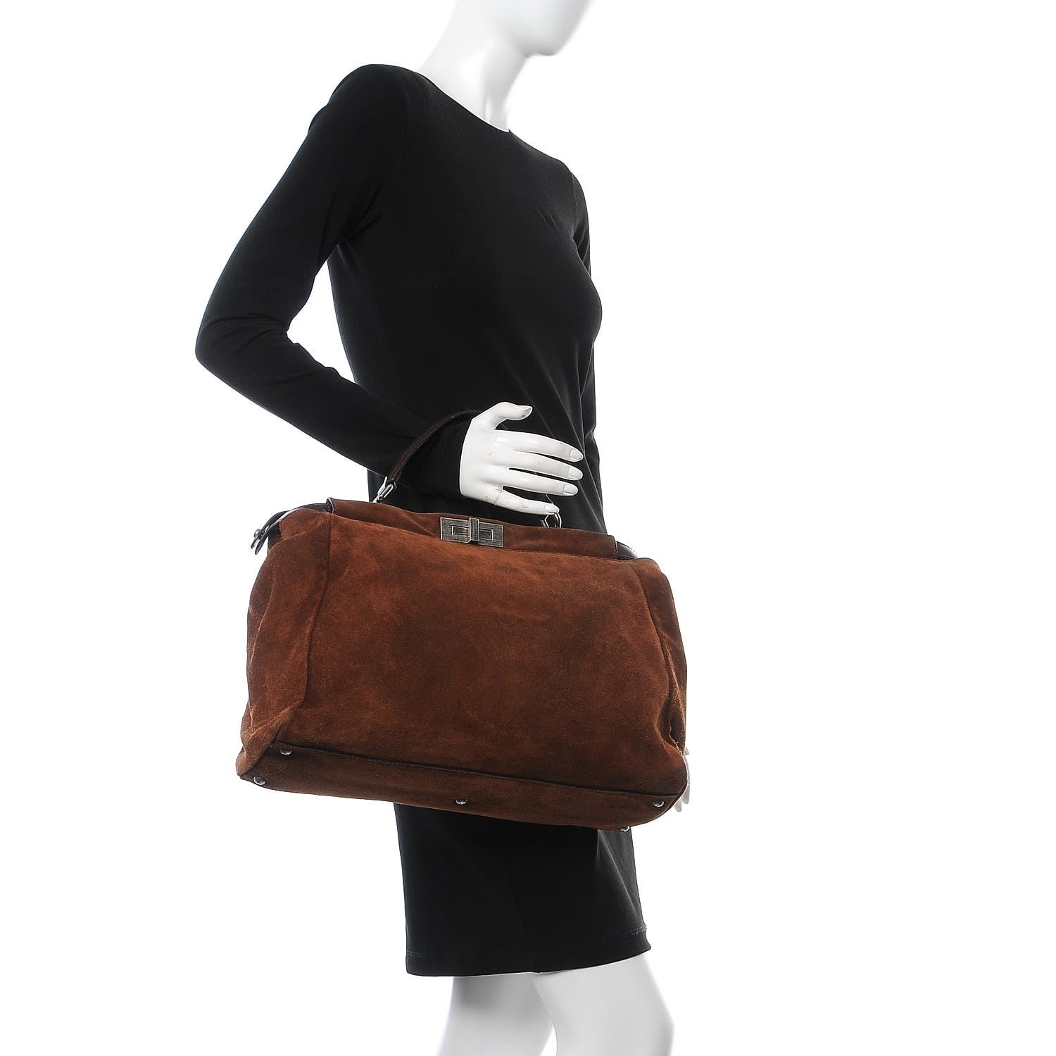 Fendi Suede Calfskin Large Peekaboo Iconic Satchel Cognac 2 of 7