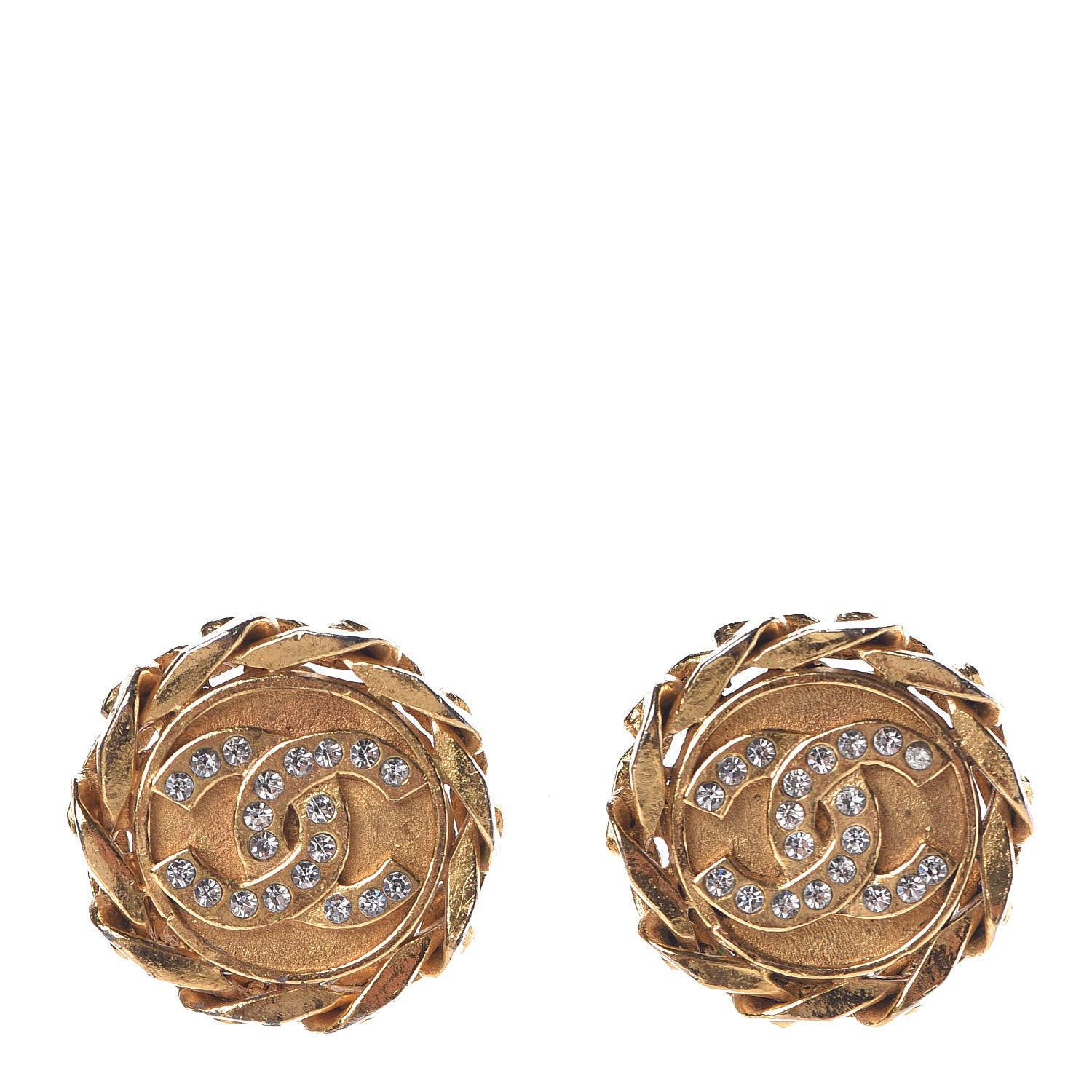 Chanel Crystal CC Chain Clip On Earrings Gold 1 of 5