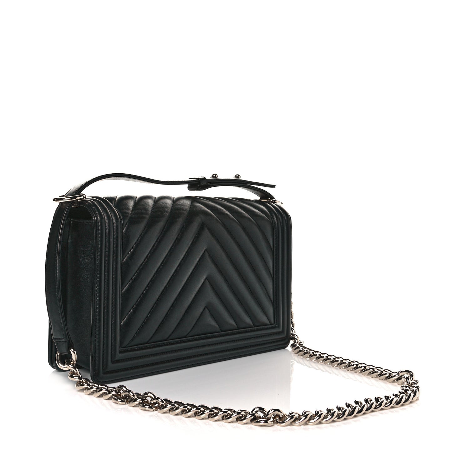 Lambskin Chevron Quilted New Medium Boy Flap Black