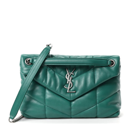 Saint Laurent Lambskin Quilted Small Loulou Puffer Monogram Chain Satchel Green Field 1 of 10