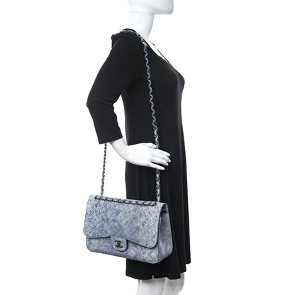 Chanel Crackled Calfskin Jumbo Double Flap Blue 2 of 9