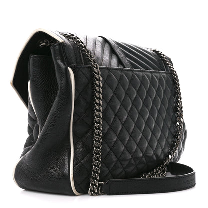 Saint Laurent Calfskin Mixed Matelasse Triquilt Large Monogram Envelope Satchel Black White 3 of 12