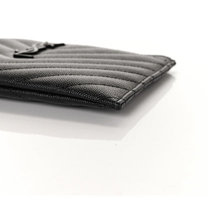 Saint Laurent Grain De Poudre Chevron Monogram Bill Pouch Black 8 of 9