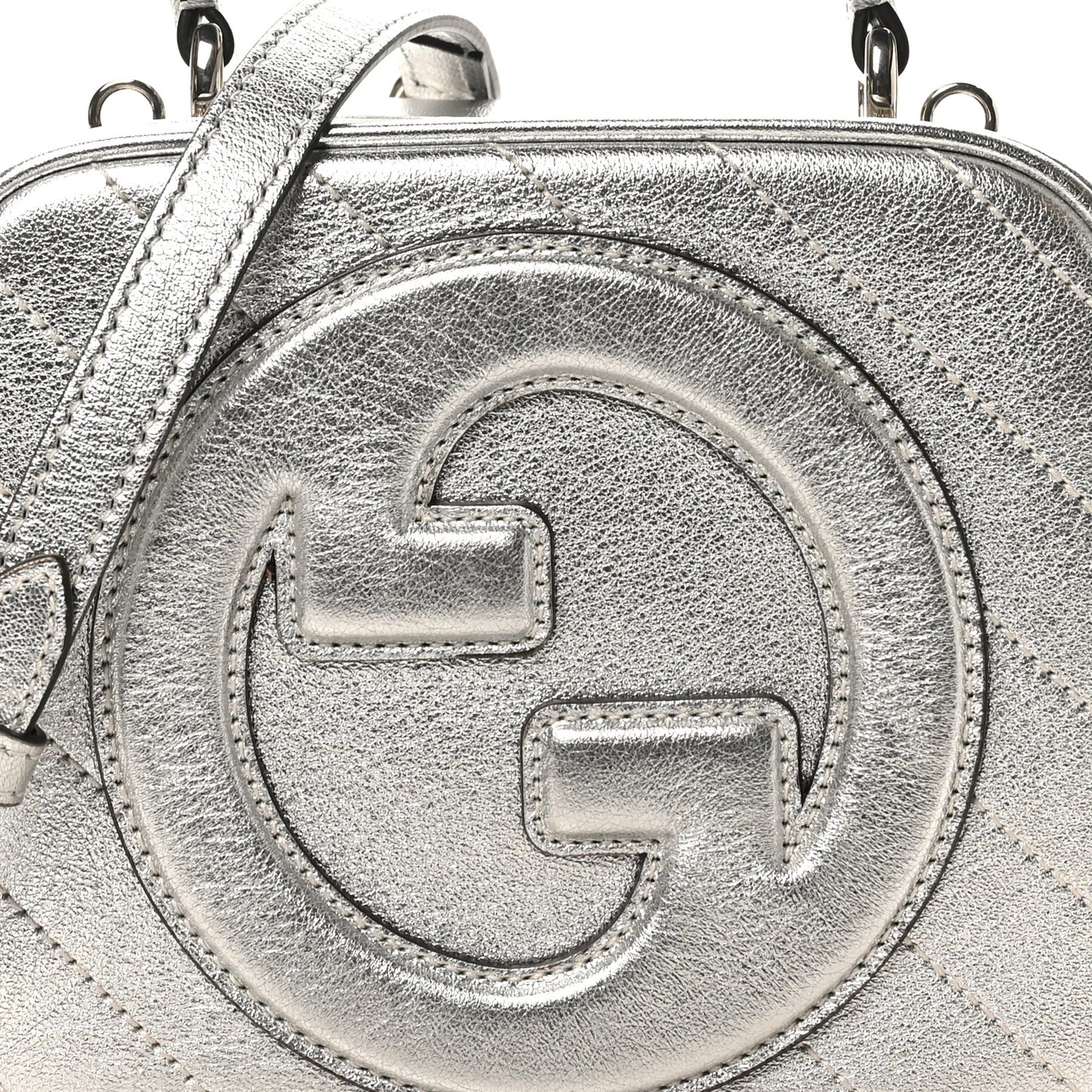 Metallic Sakai Be Green Calfskin Diagonal Stitched Blondie Top Handle Bag Silver