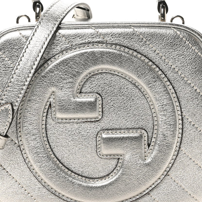 Gucci Metallic Sakai Be Green Calfskin Diagonal Stitched Blondie Top Handle Bag Silver 8 of 10