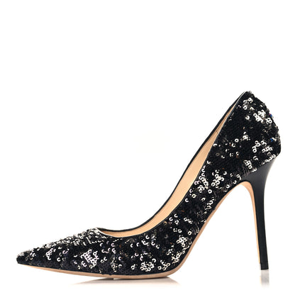 Jimmy Choo Double Face Sequins Abel 100 Pumps 39.5 Black Silver 1 of 8