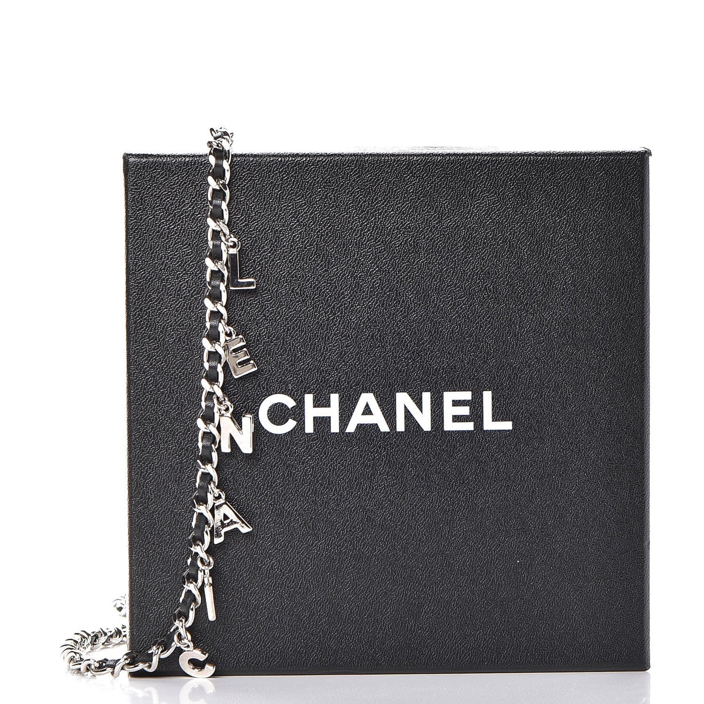 Lambskin Chain Logo Belt Black Silver