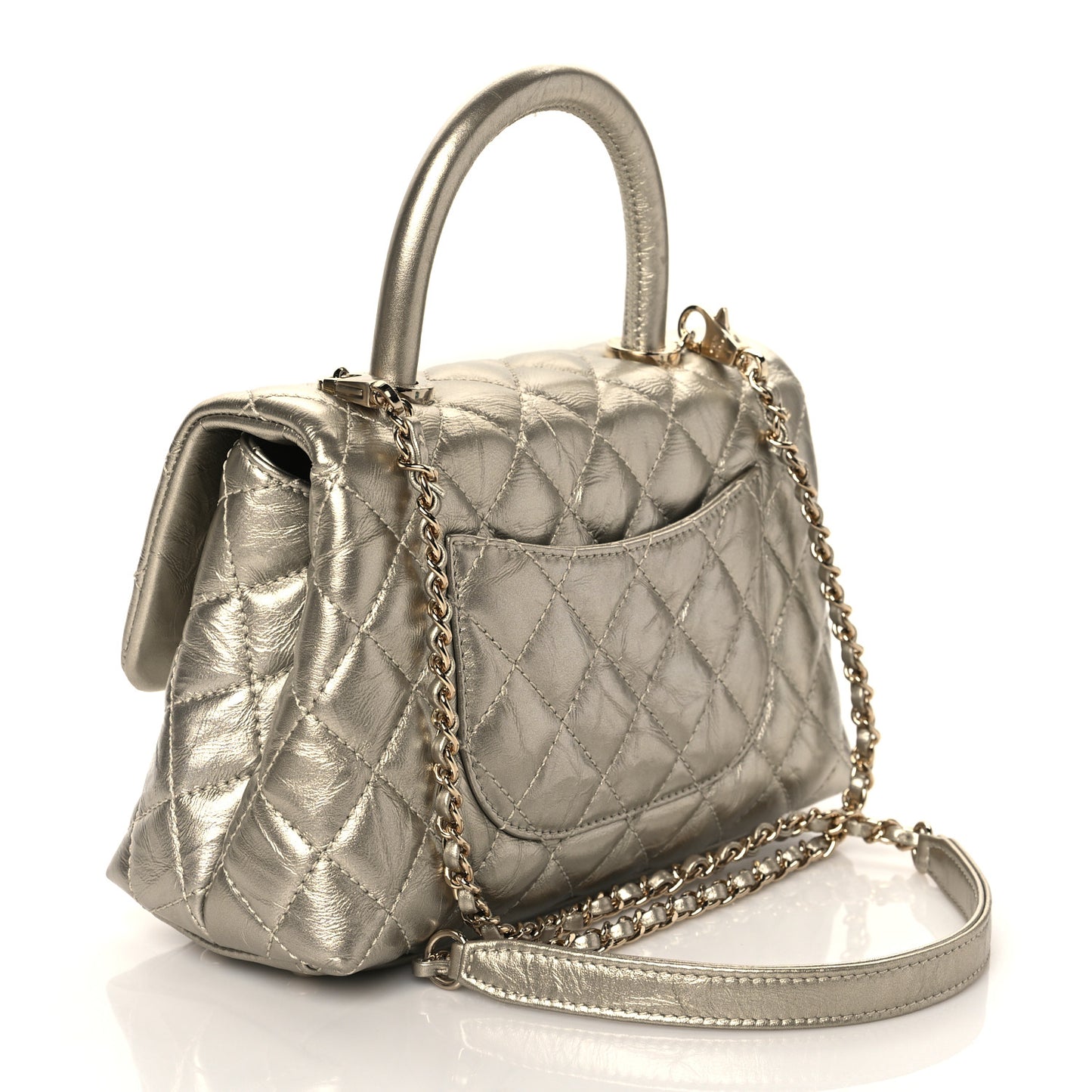 Metallic Aged Calfskin Quilted Mini Coco Handle Flap Gold