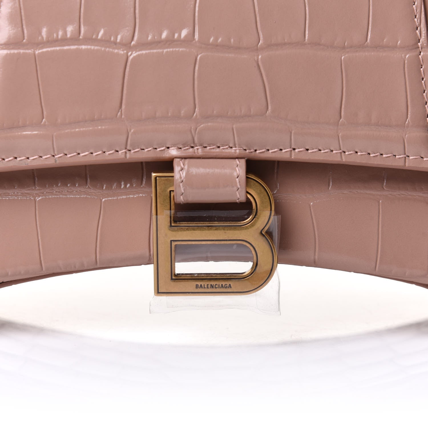 Balenciaga Shiny Calfskin Crocodile Embossed Small Hourglass Top Handle Bag Nude Beige 6 of 8