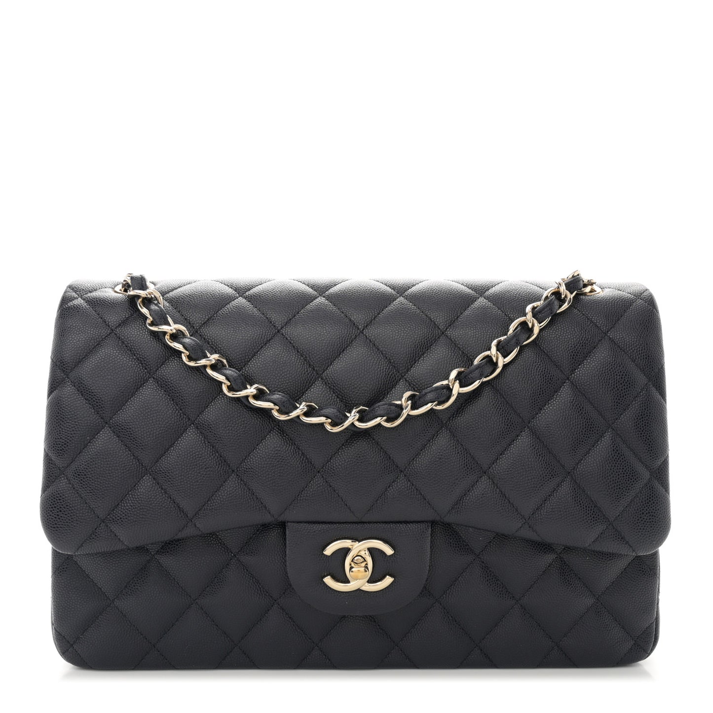 Caviar Quilted Jumbo Double Flap Navy Blue