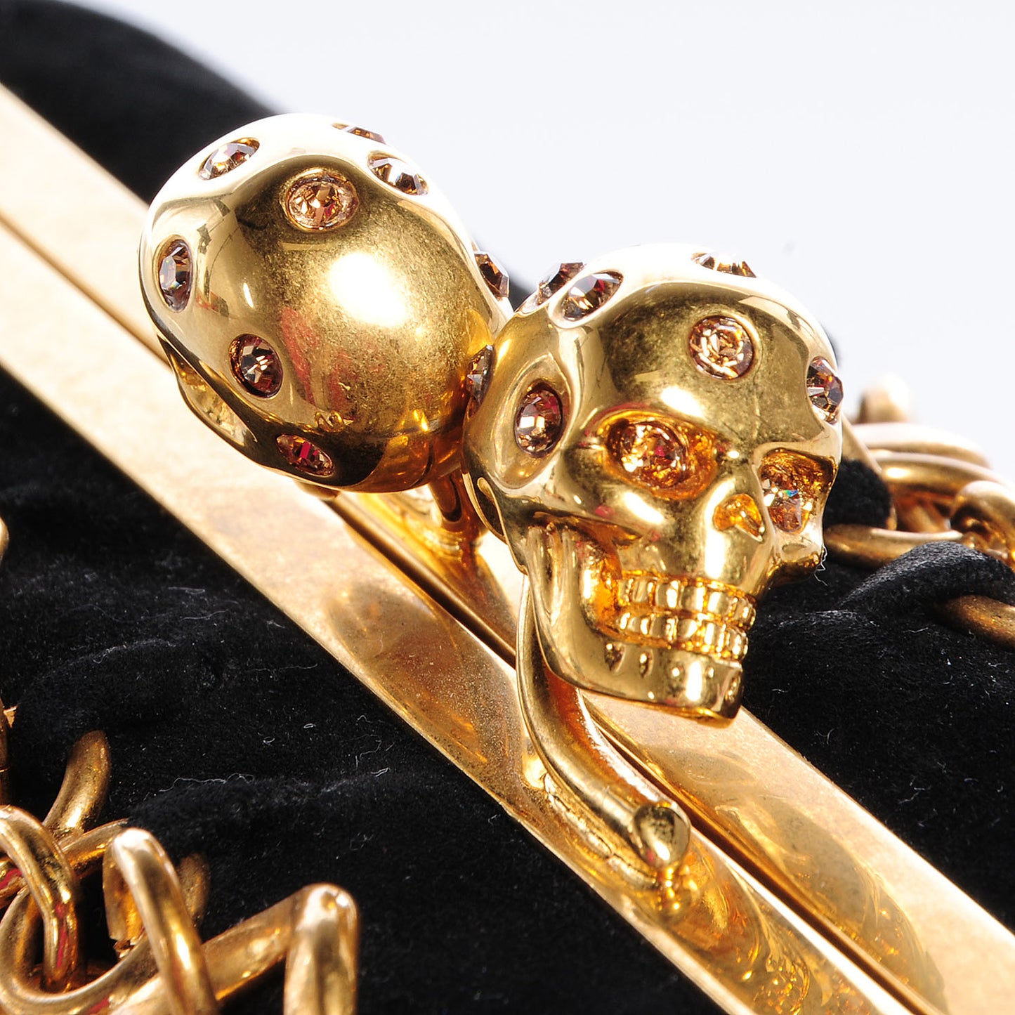 Kidskin Suede Chain Twin Skull Box Clutch Black