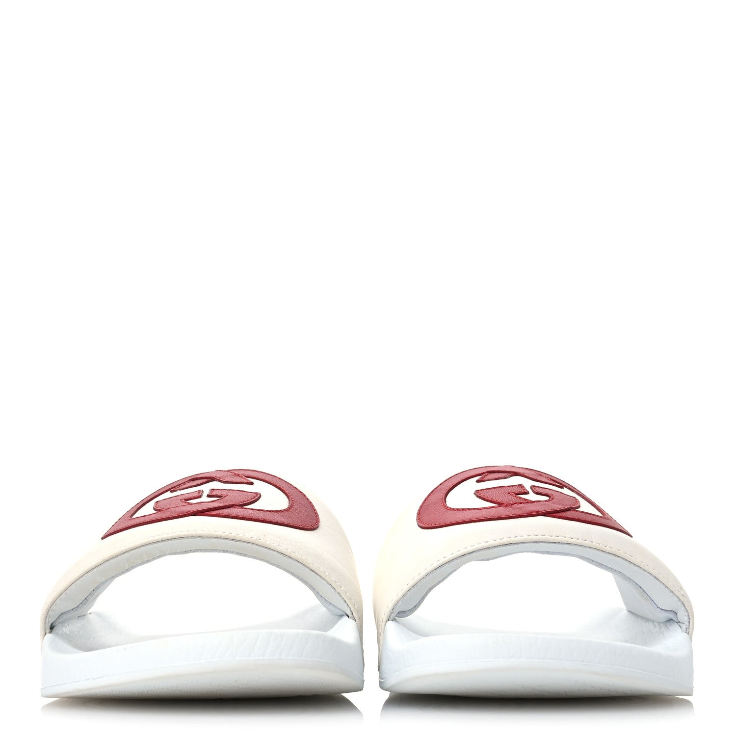 Gucci Nappa Miro Soft Calfskin Interlocking G Mens Slide Sandals 11 White Hibiscus Red 3 of 7