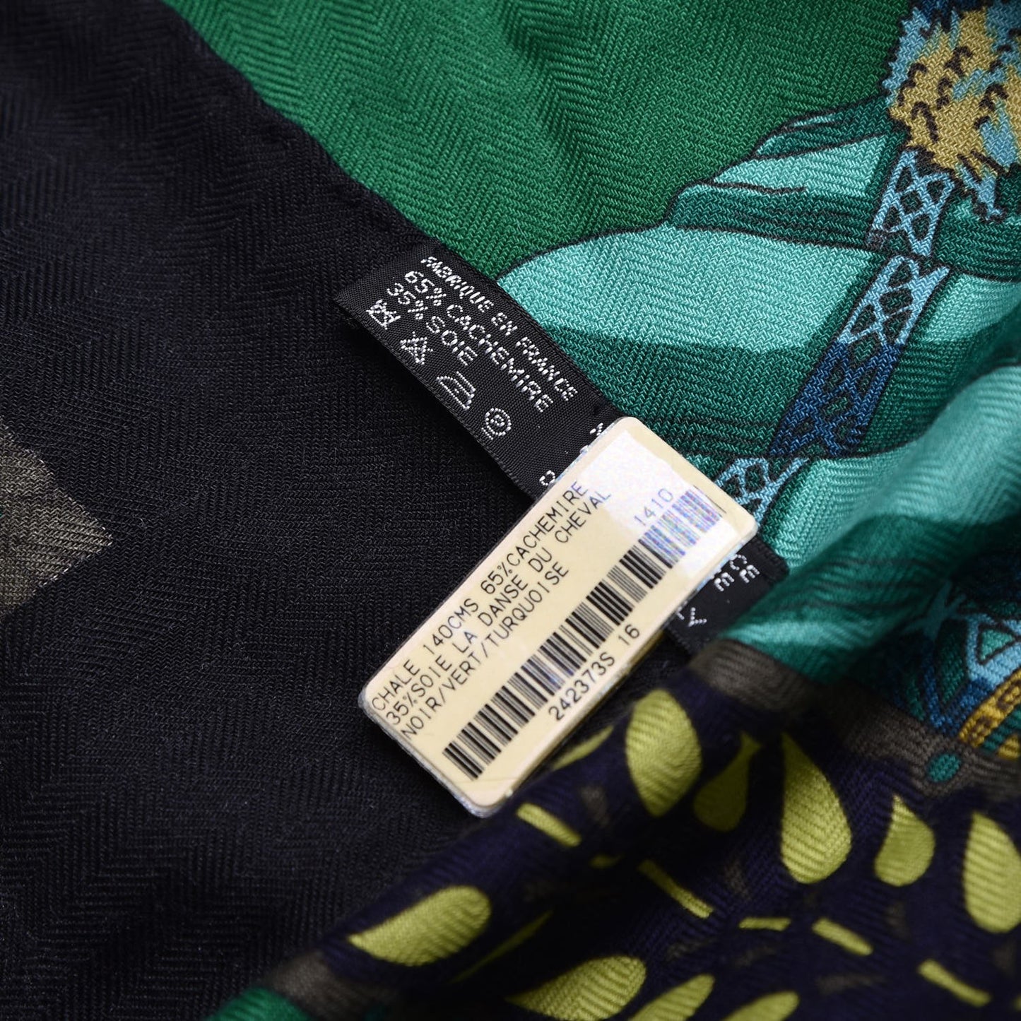 Cashmere Silk La Danse Du Cheval Shawl 140 Noir Vert Turquoise