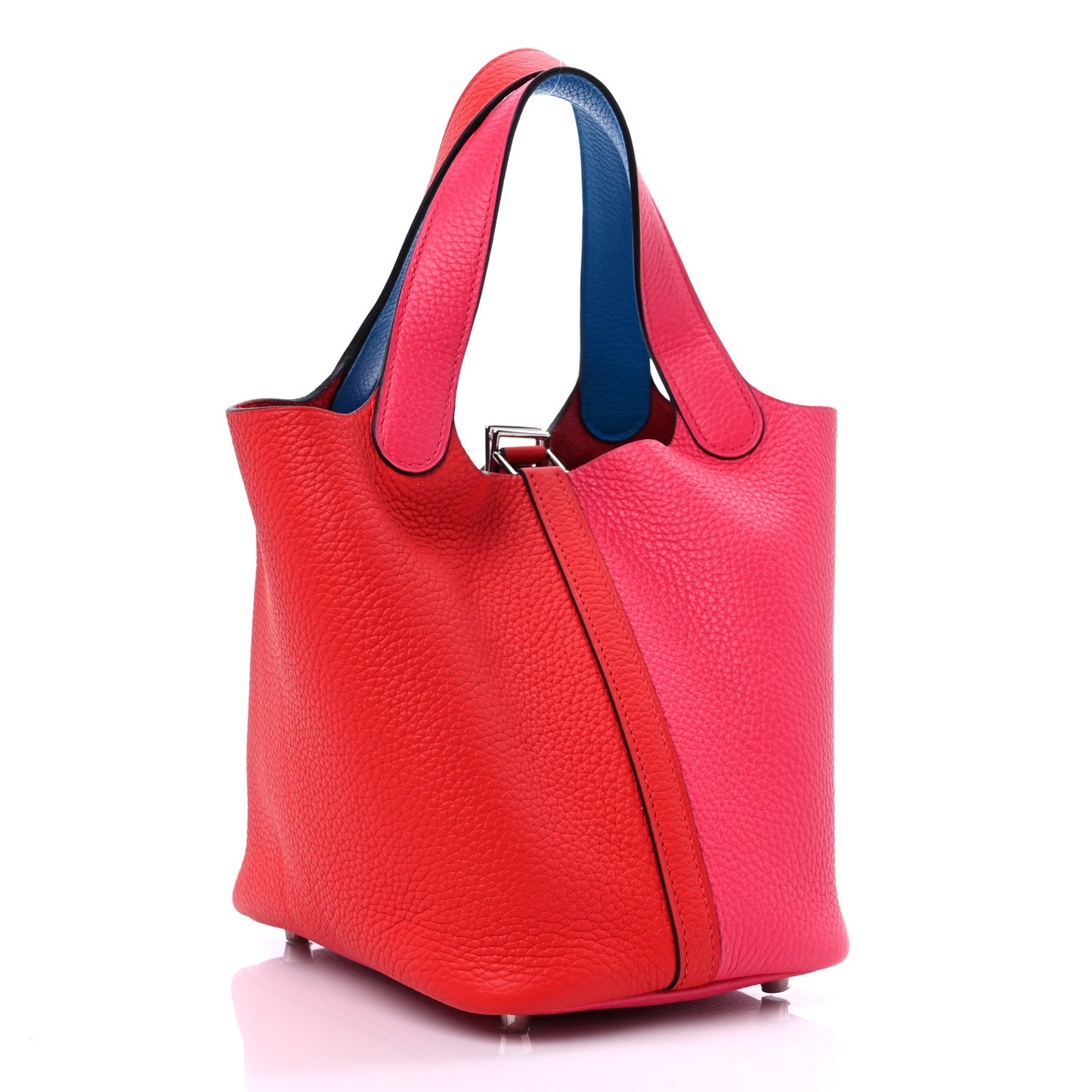 Taurillon Clemence Tri-Color Picotin Lock 18 PM Rouge Coeur Rose Extreme Bleu Zanzibar