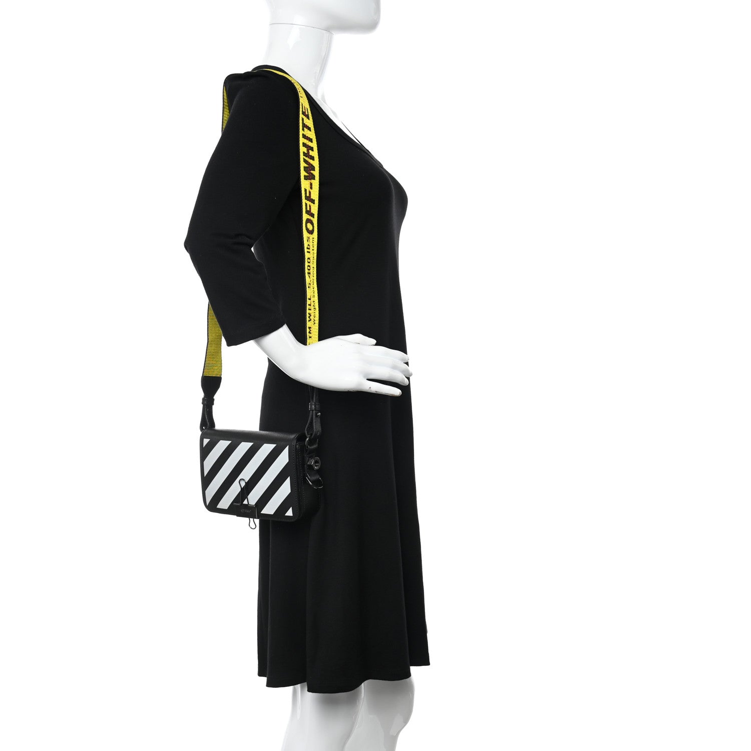 Off-White Saffiano Striped Mini Diag Binder Clip Bag Black White Yellow 2 of 9