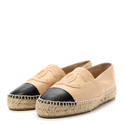 Chanel Lambskin CC Espadrilles 39 Beige Black 3 of 9