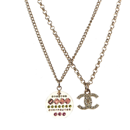 Chanel Resin Crystal CC Necklace Light Gold Pink Green 4 of 7