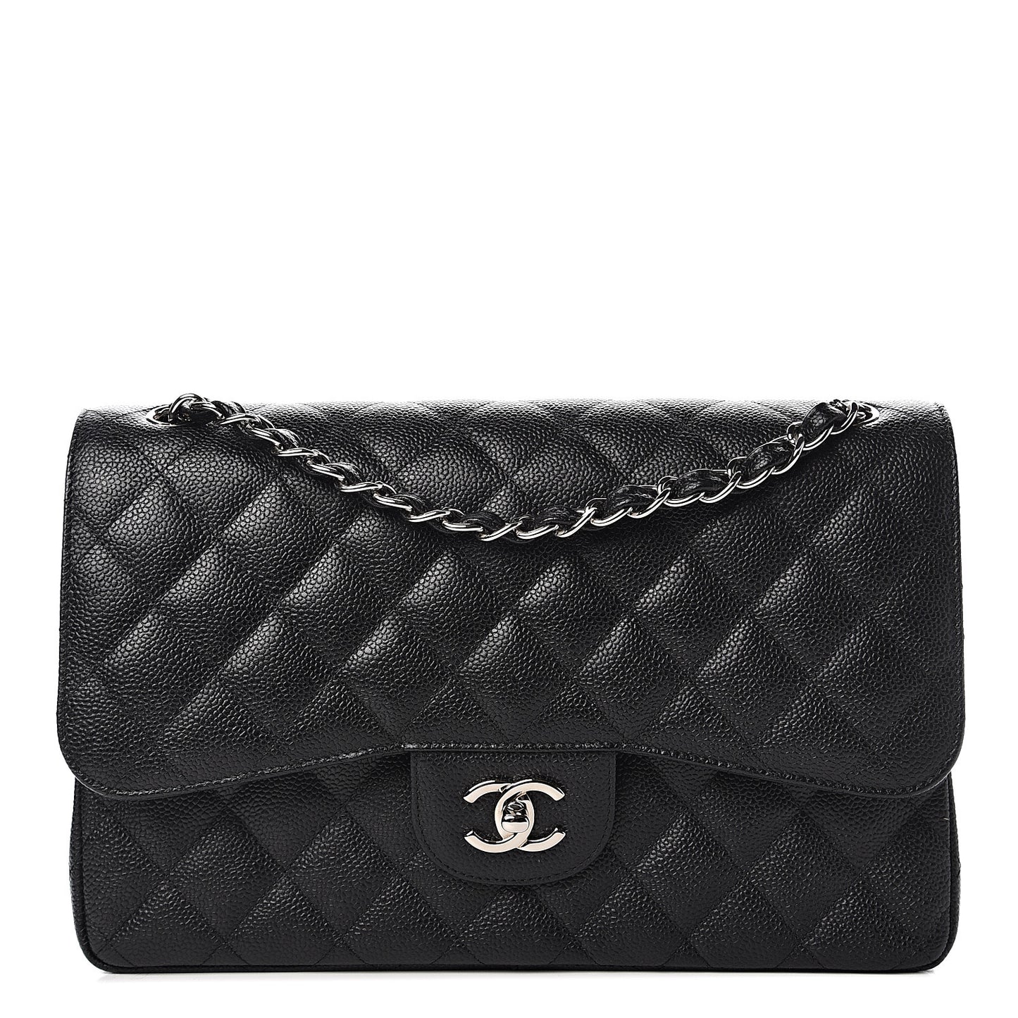 Caviar Quilted Jumbo Double Flap Black