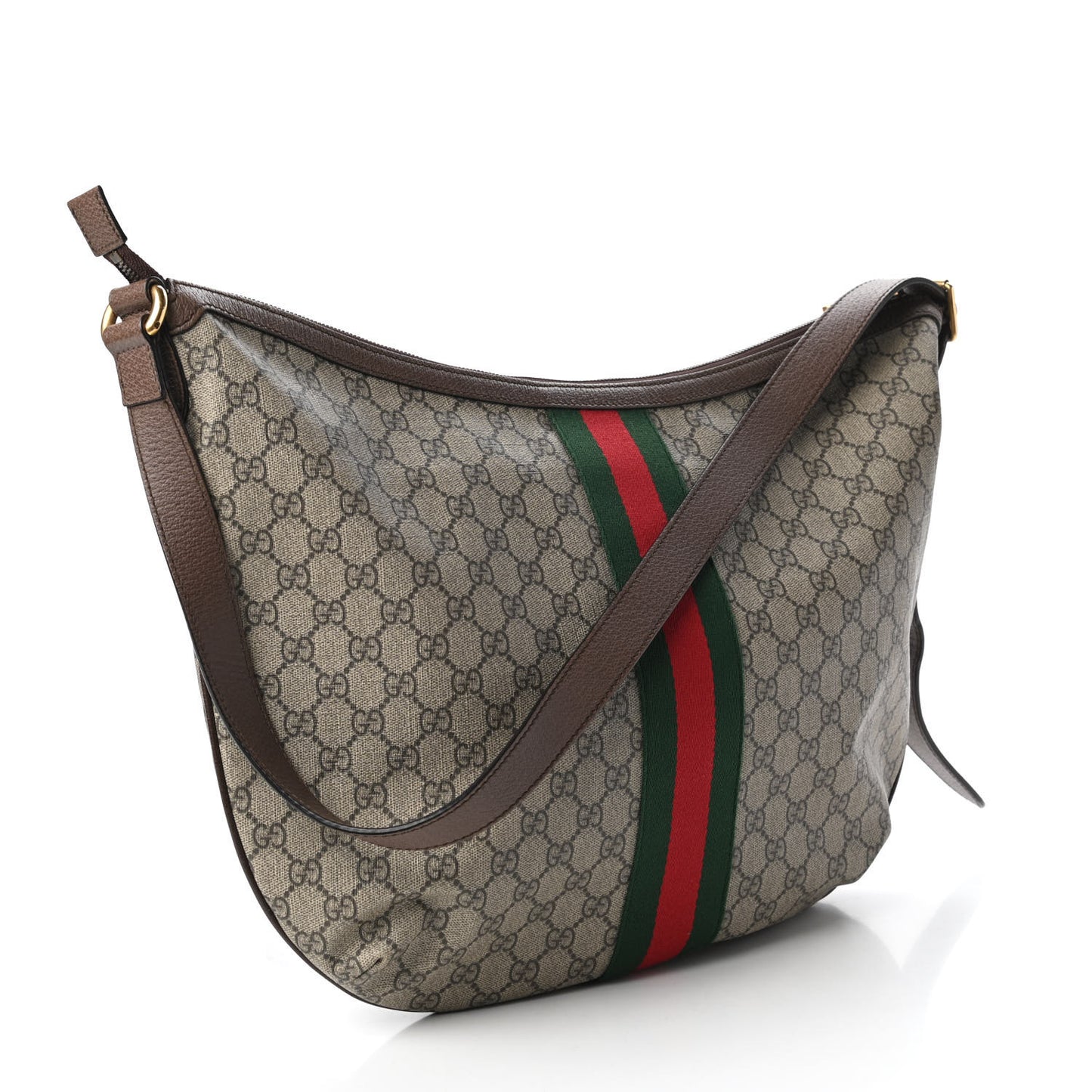 GG Supreme Monogram Web Ophidia Half Moon Hobo Brown