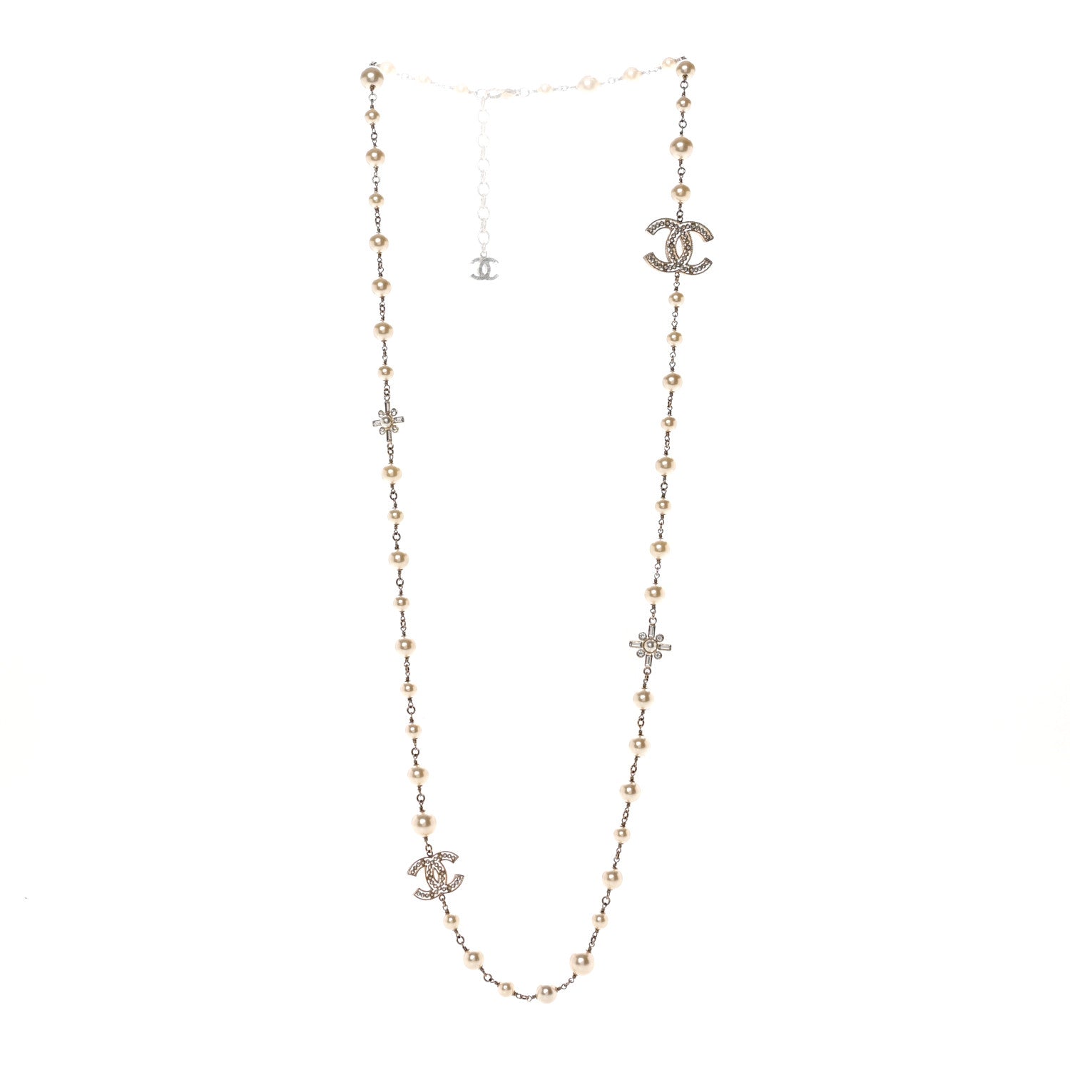 Chanel Crystal Baguette Pearl CC Cross Necklace Gold 3 of 4