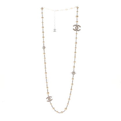 Chanel Crystal Baguette Pearl CC Cross Necklace Gold 3 of 4