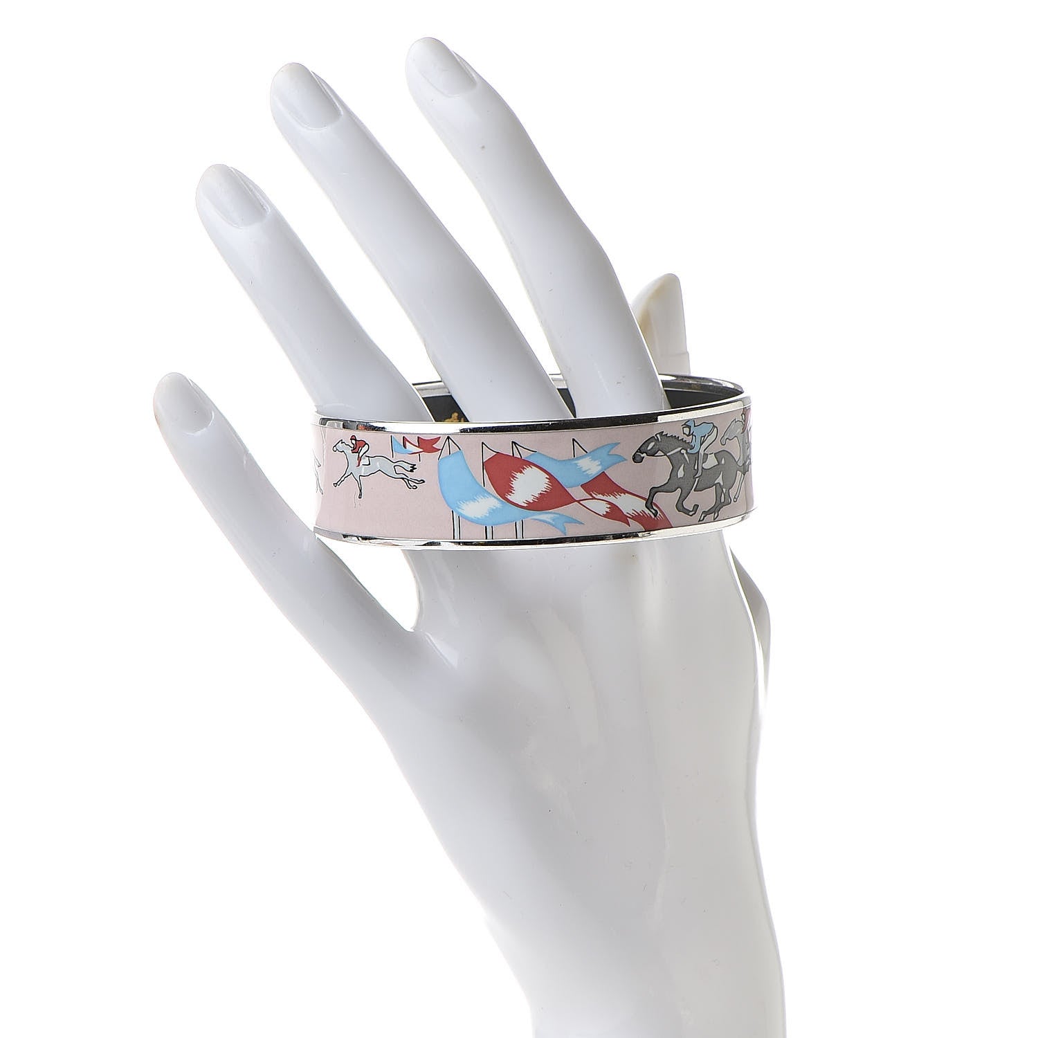 Hermes Enamel Printed Horse Racing Wide Bracelet 70 2 of 6