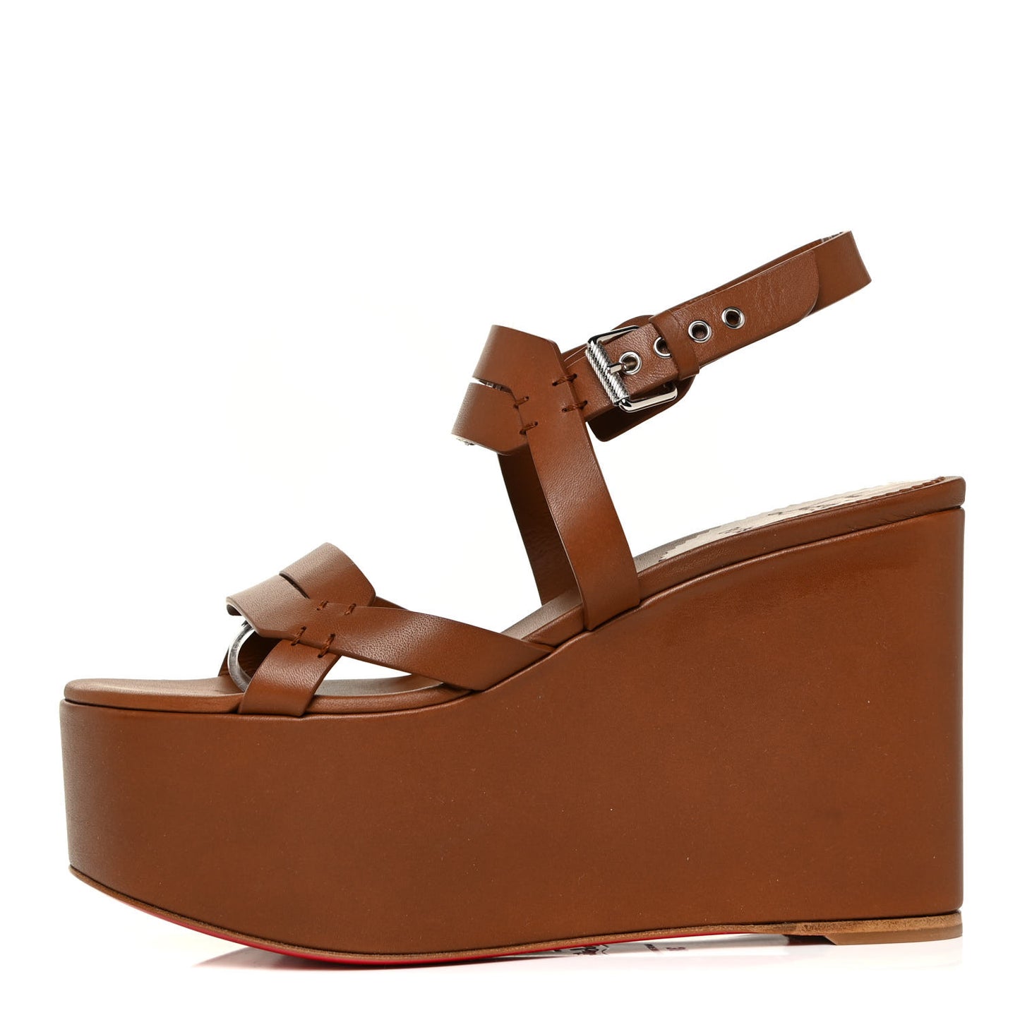 Calfskin Cavaleppa Wedge Sandals 38 Brown
