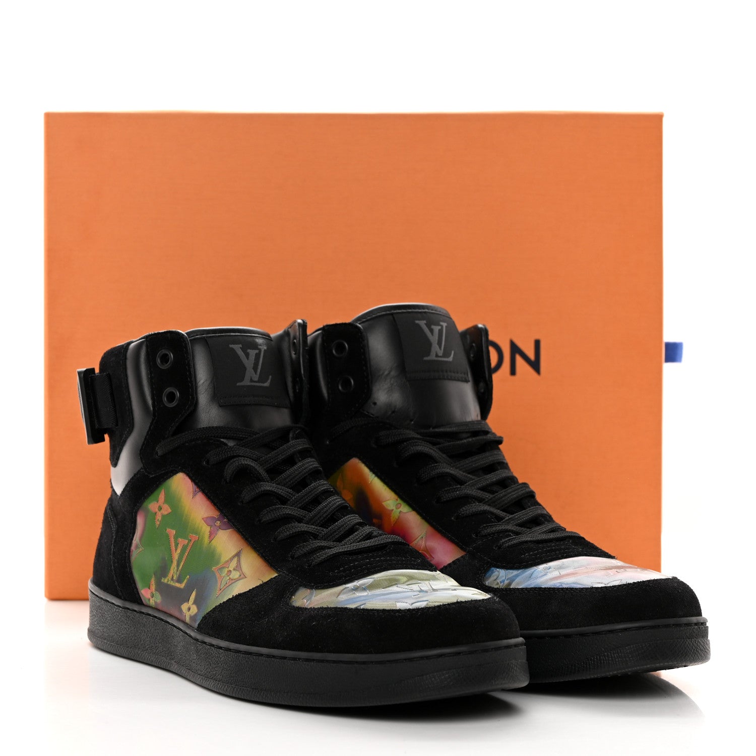 Louis Vuitton Suede Monogram Mens Rivoli High Top Sneakers 8 Black Multicolor 12 of 12