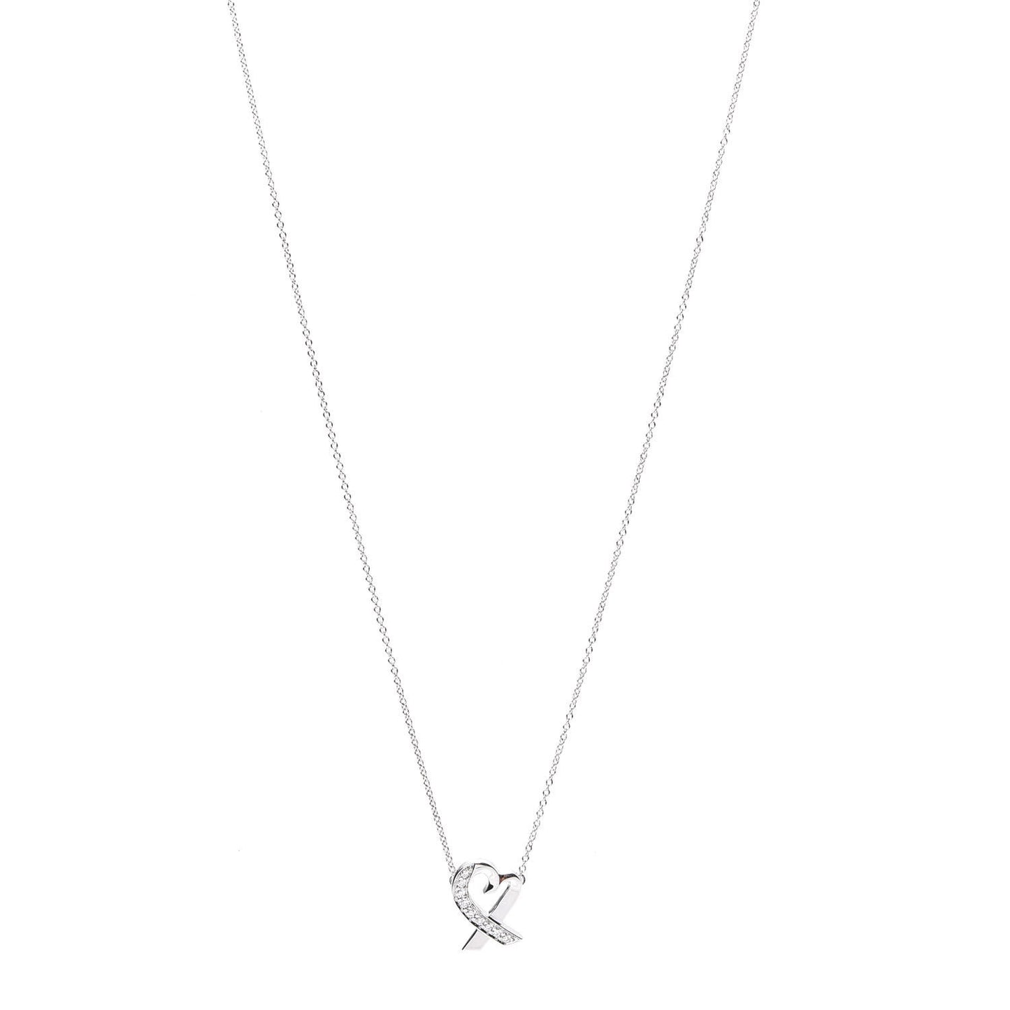18K White Gold Diamond Small Paloma Picasso Loving Heart Necklace