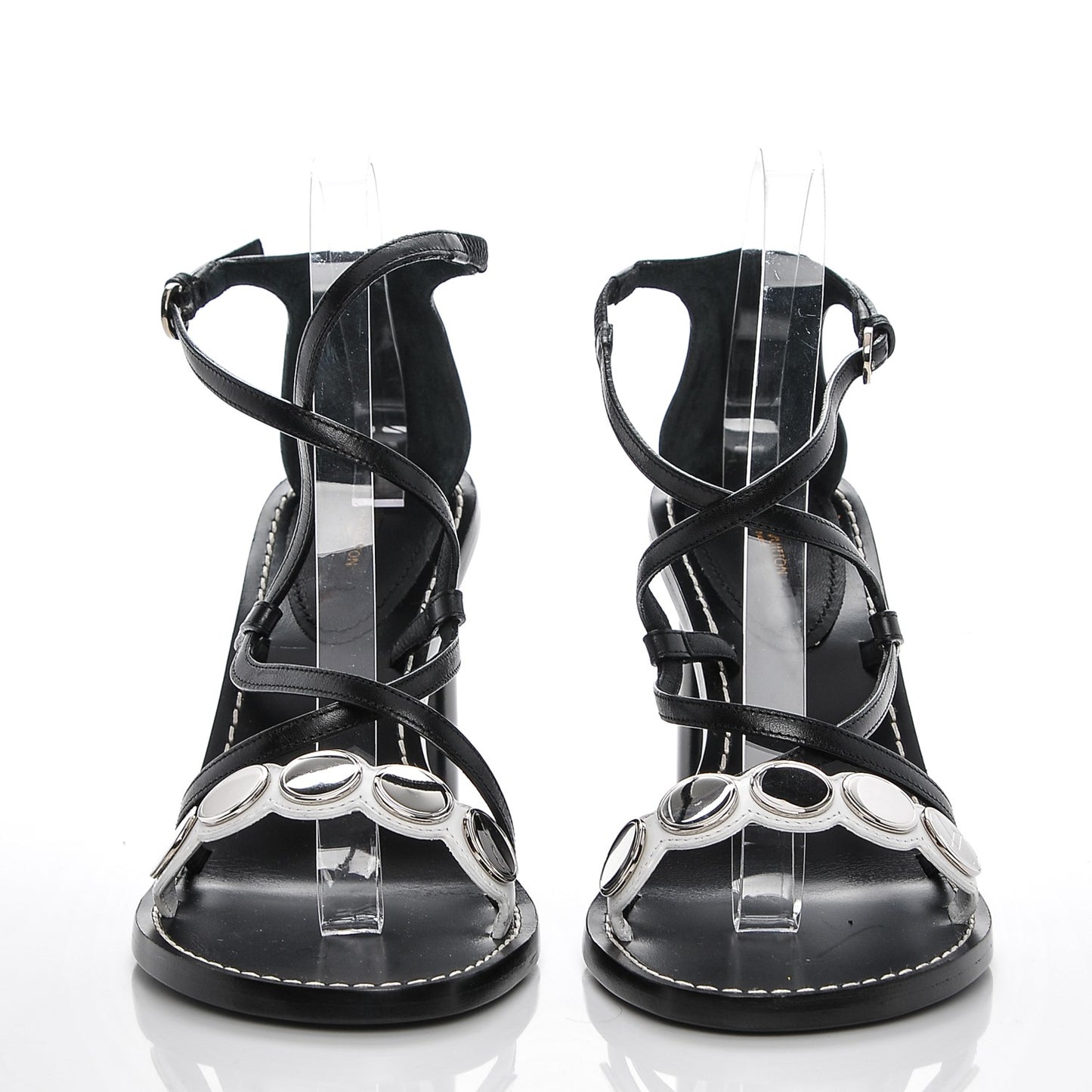 Calfskin South Beach Sandal Heels 39 Black White