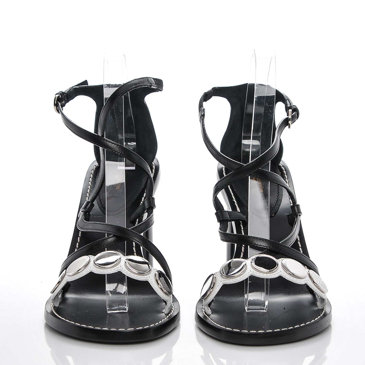 Louis Vuitton Calfskin South Beach Sandal Heels 39 Black White 2 of 7