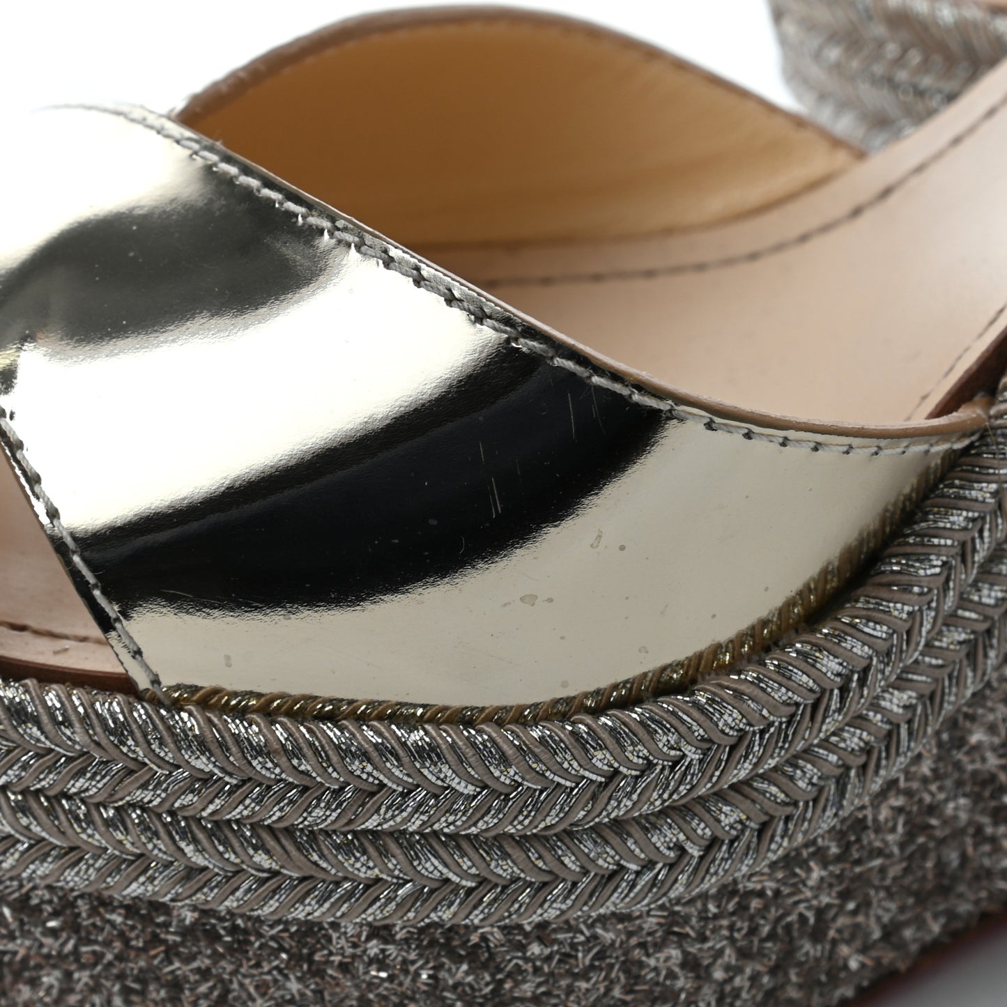 Metallic Calfskin 110 Wedge Sandals 41 Platinum