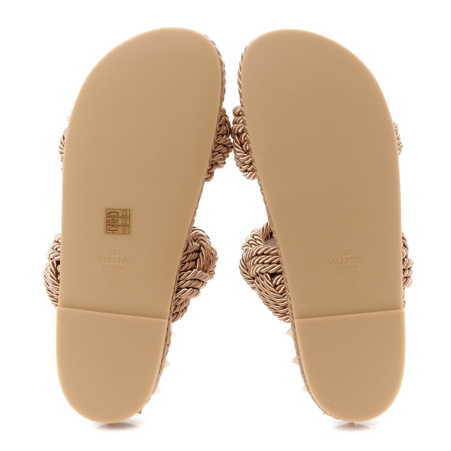 Valentino Garavani Calfskin Silk Woven Rockstud Torchon 5mm Sandals 40 Poudre 6 of 9