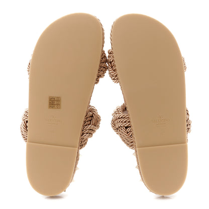 Valentino Garavani Calfskin Silk Woven Rockstud Torchon 5mm Sandals 40 Poudre 6 of 9
