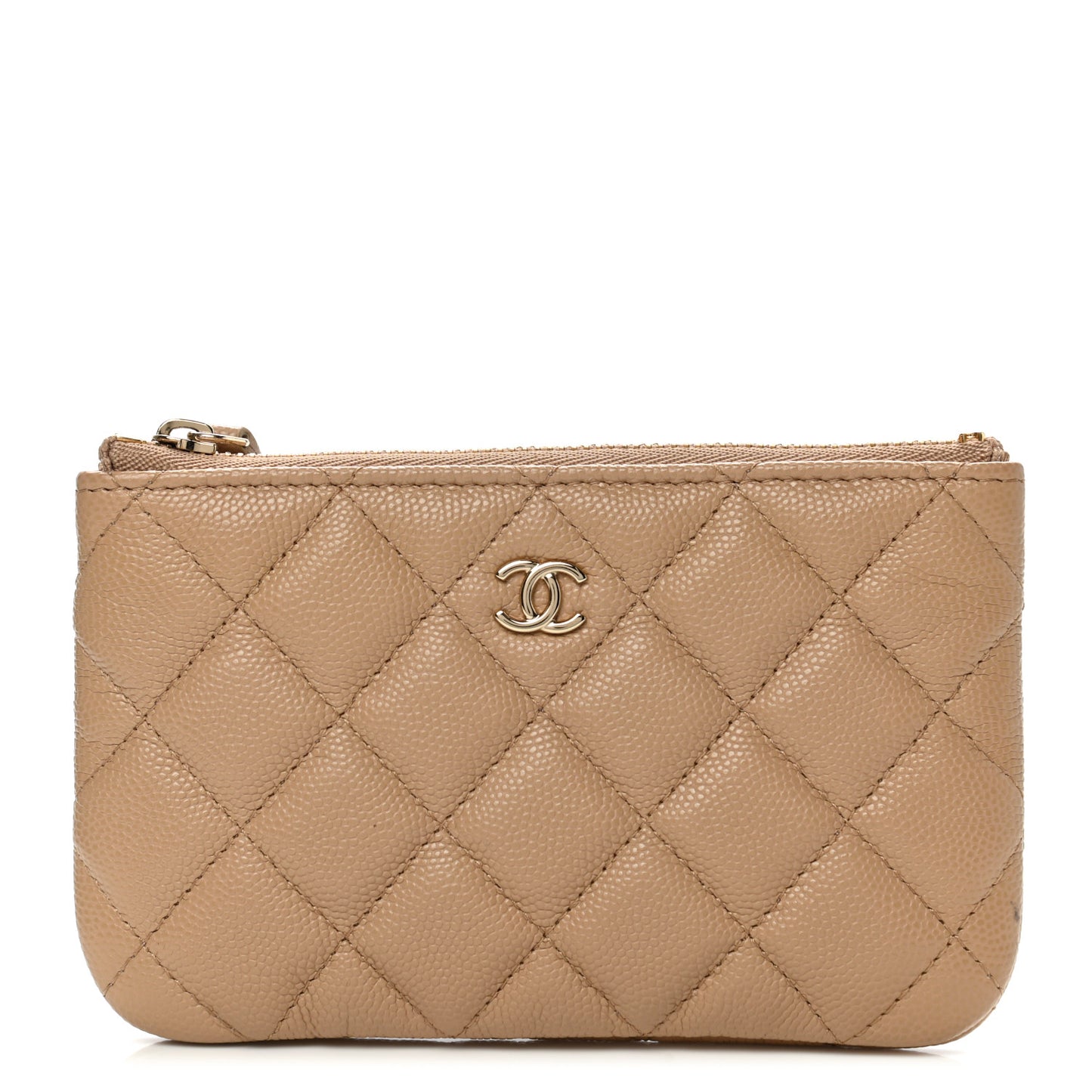 Caviar Quilted Small Cosmetic Case Beige