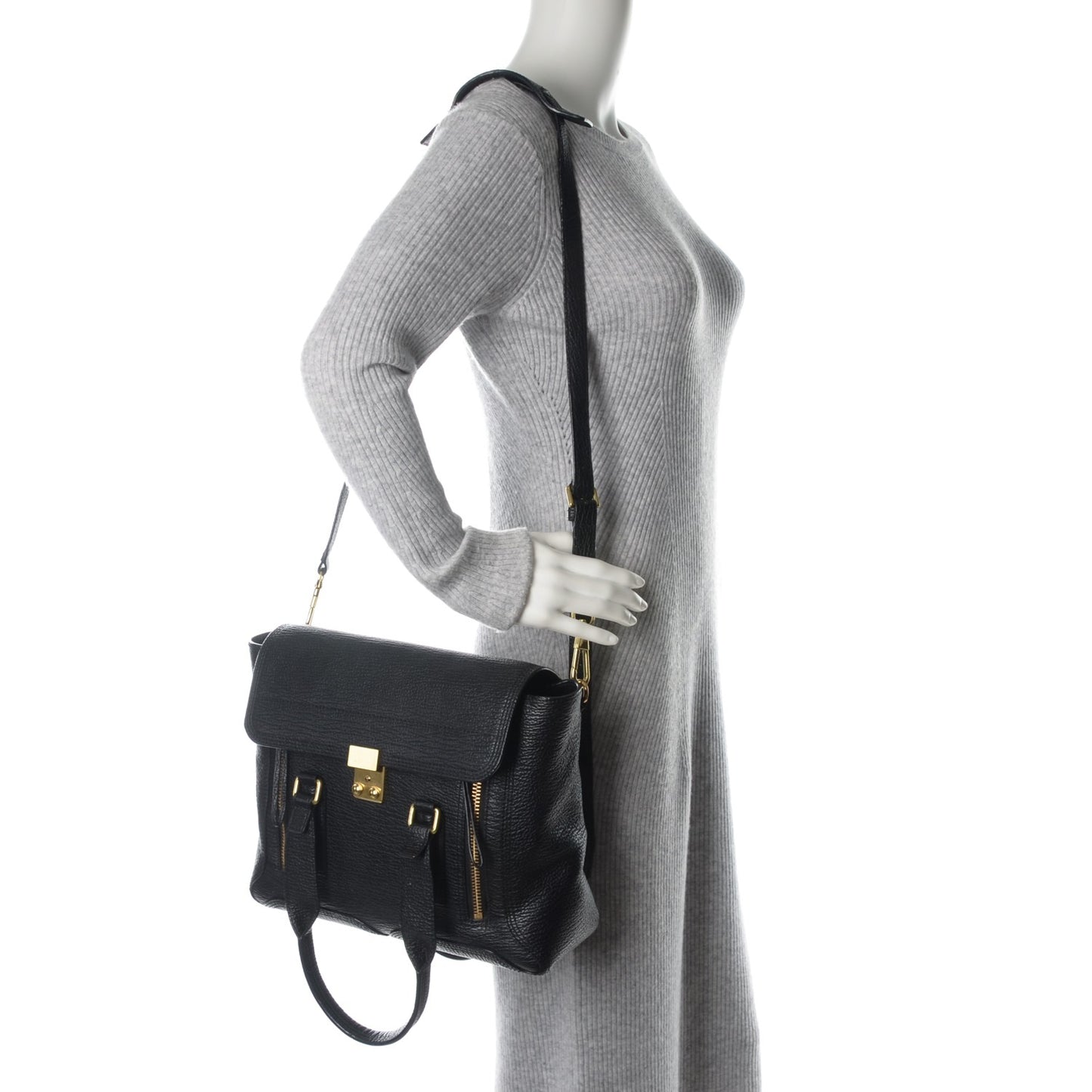 3.1 Textured Calfskin Medium Pashli Satchel Black