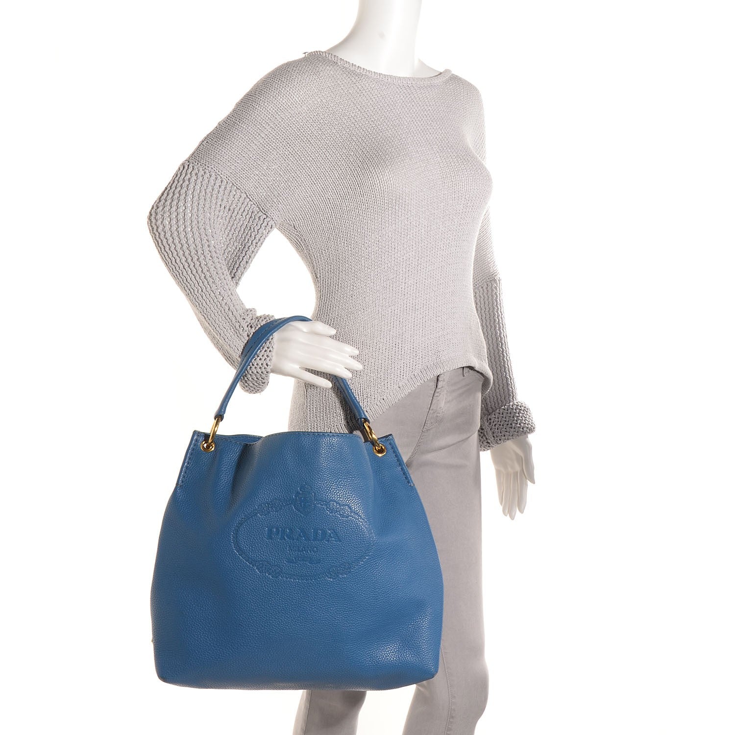 Prada Vitello Daino Logo Hobo Cobalto 4 of 11