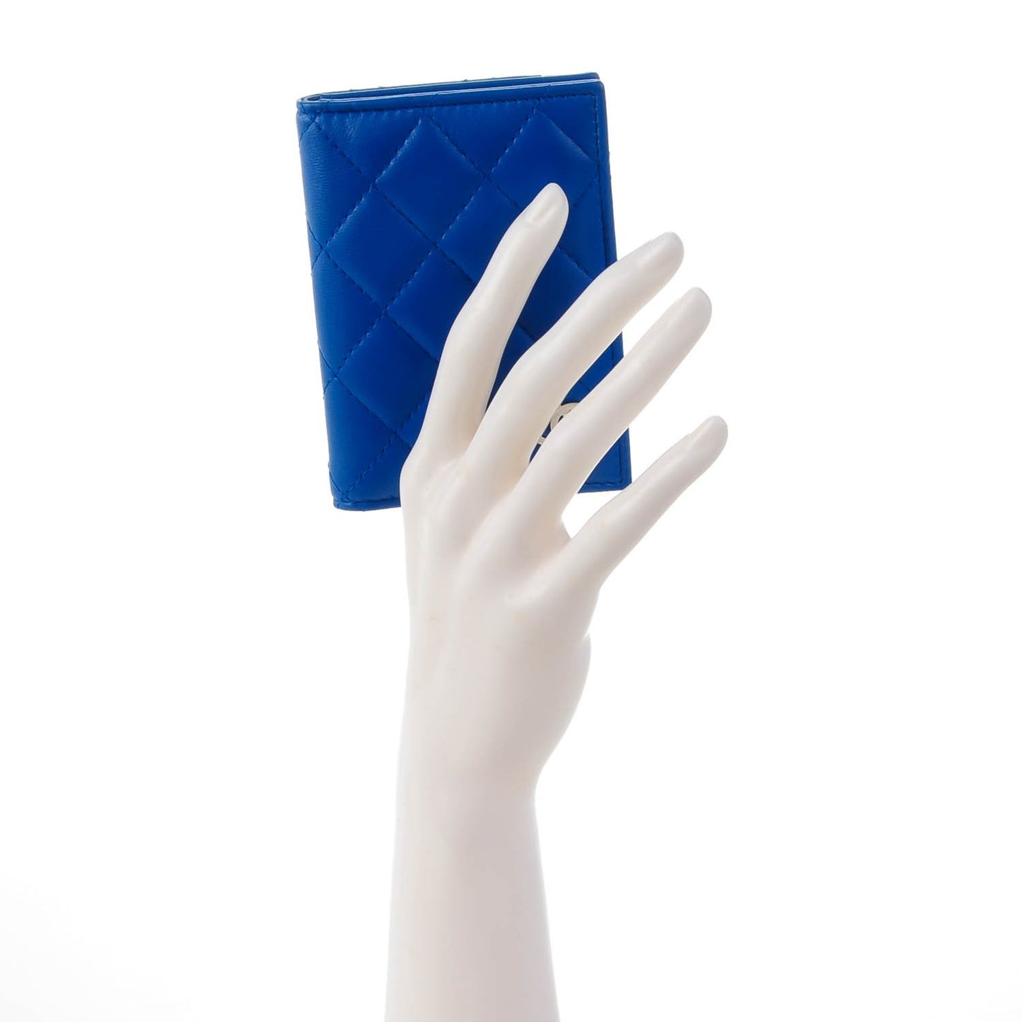 Lambskin Quilted Card Holder Wallet Blue