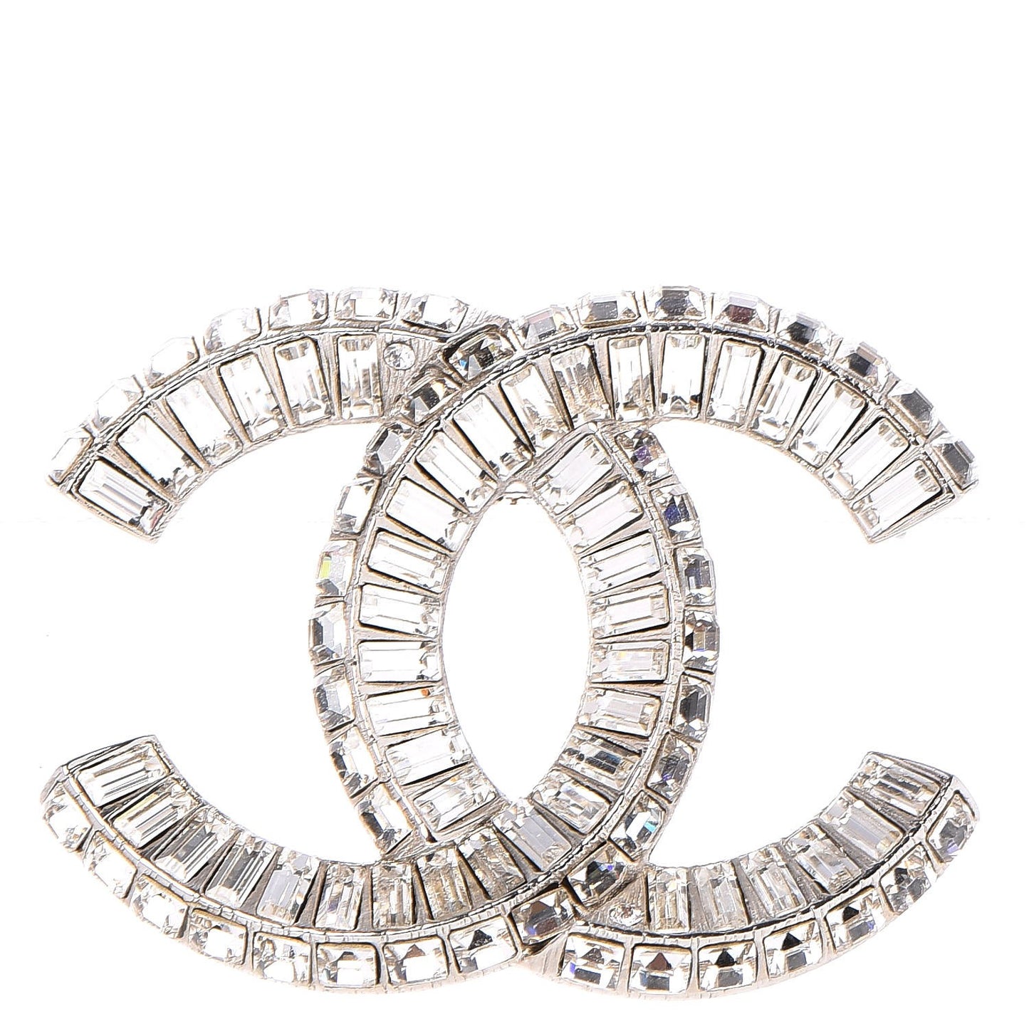 Baguette Crystal CC Brooch Silver
