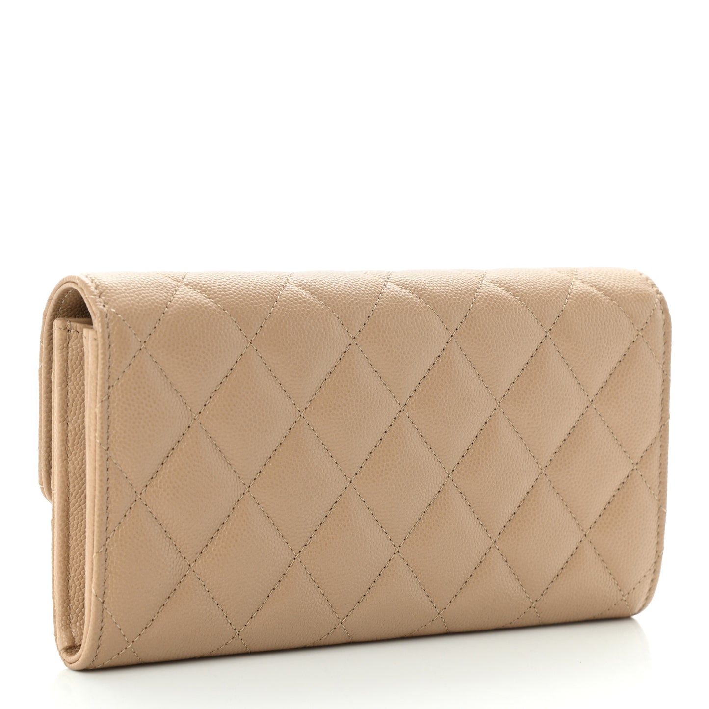 Caviar Quilted Crystal CC Large Gusset Flap Wallet Beige