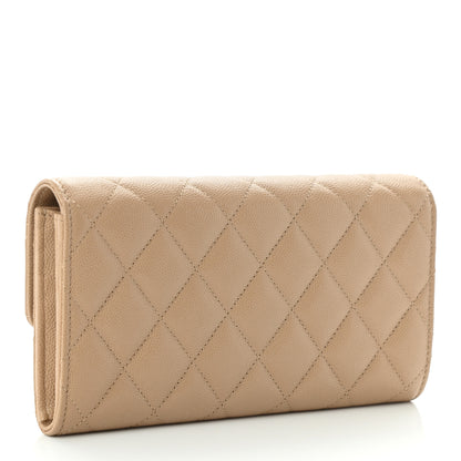Chanel Caviar Quilted Crystal CC Large Gusset Flap Wallet Beige 3 of 12
